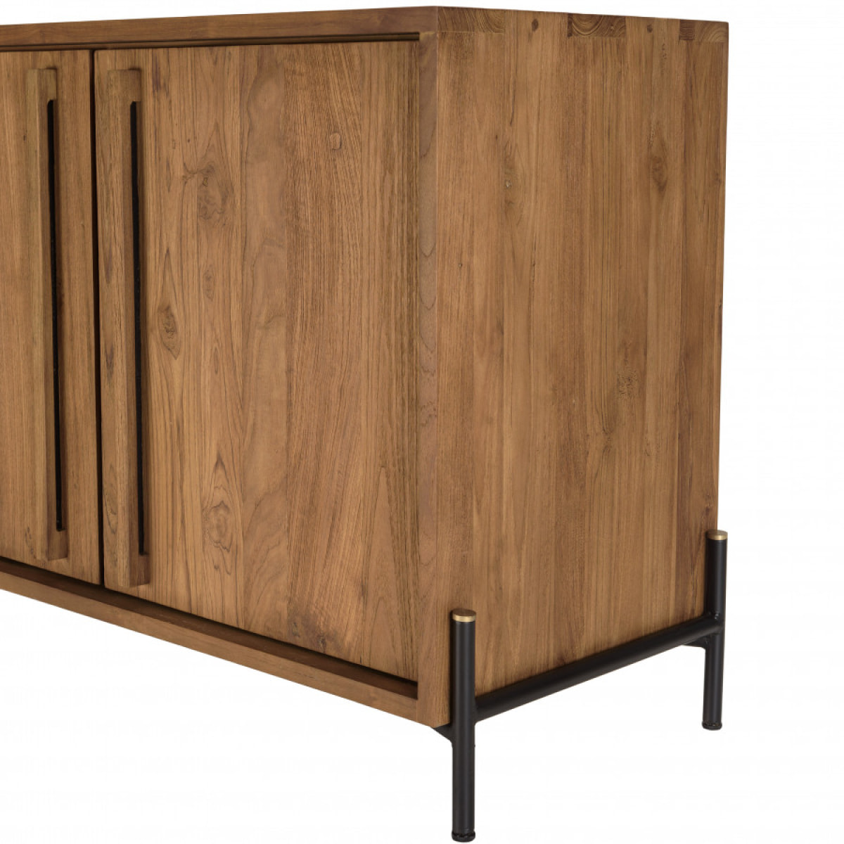 ALIDA - Buffet 3 portes en bois de teck recyclé pieds en métal noir