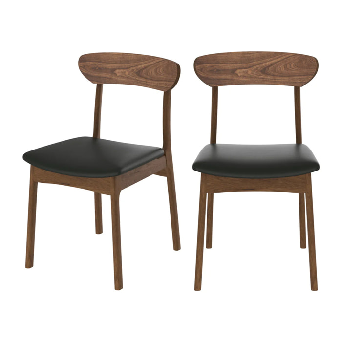 Lot de 2 chaises en cuir synthétique noir et bois foncé - Lana