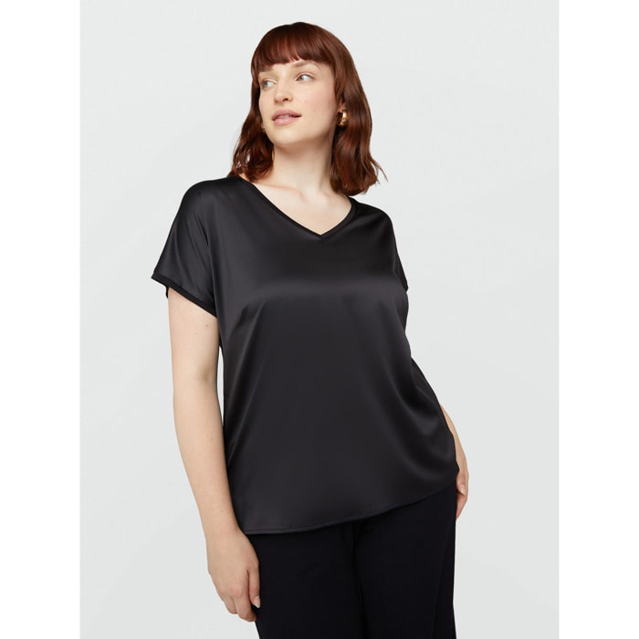 Fiorella Rubino - T-shirt in raso e jersey - Nero