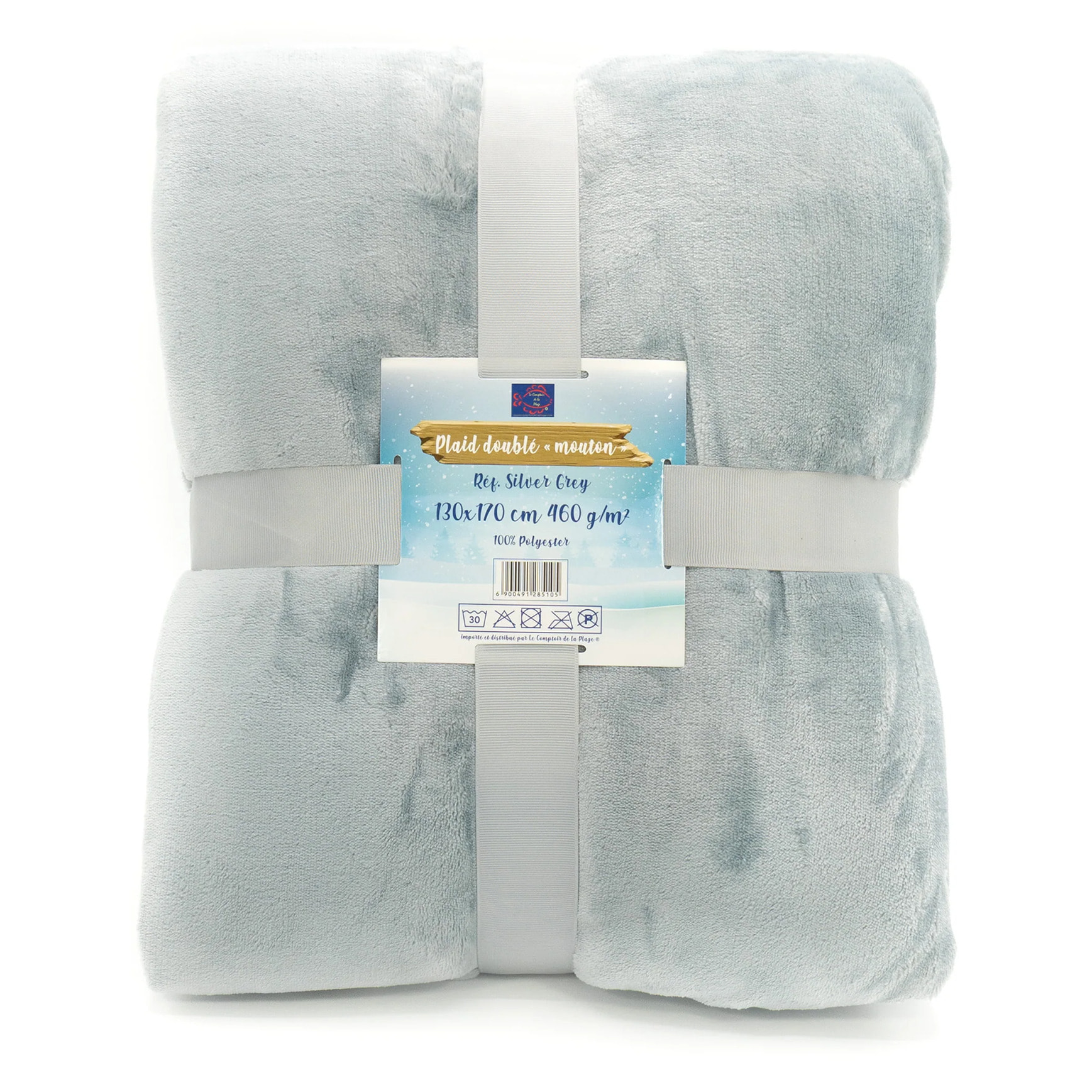 Plaid polaire doublé imitation mouton gris clair 130 x 170