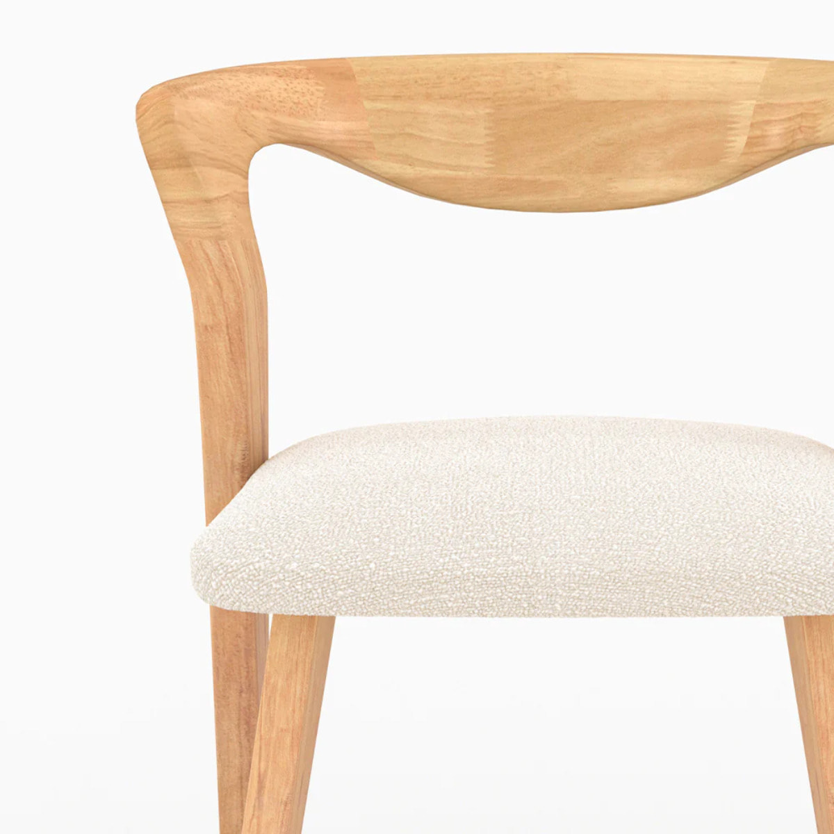 Chaise en bois d'hévéa clair et tissu bouclé crème - Vega