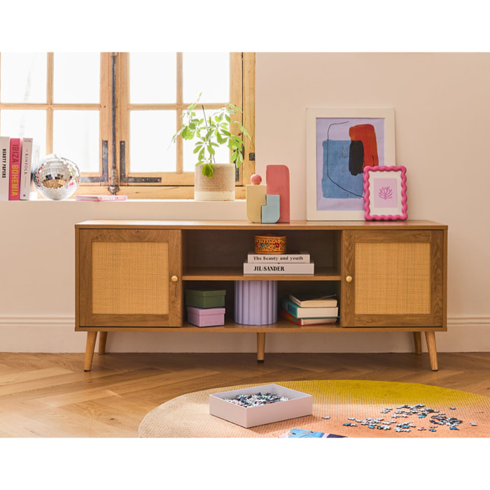 Goto - meuble tv - effet bois et cannage - 140 cm - Bois