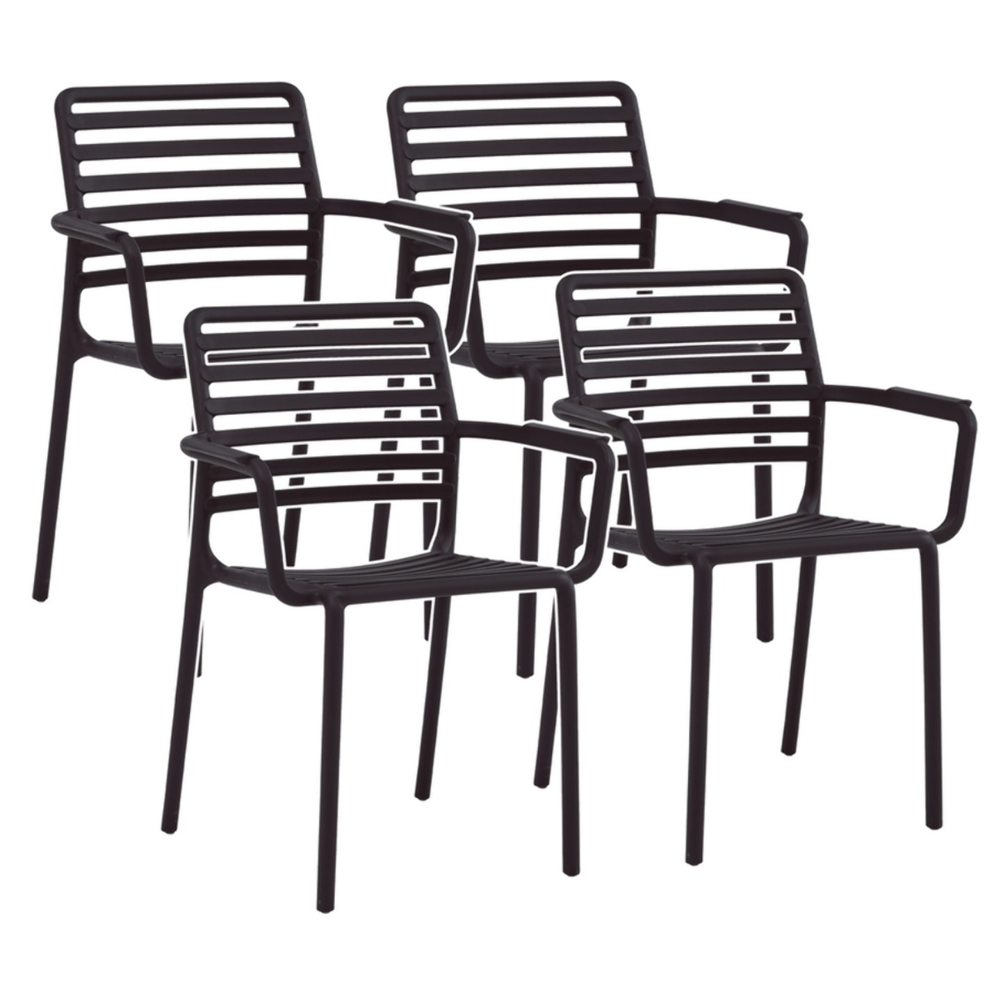 Set da 4 sedie da giardino nere in polipropilene con braccioli – Tago