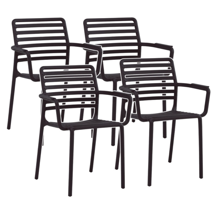 Set da 4 sedie da giardino nere in polipropilene con braccioli – Tago