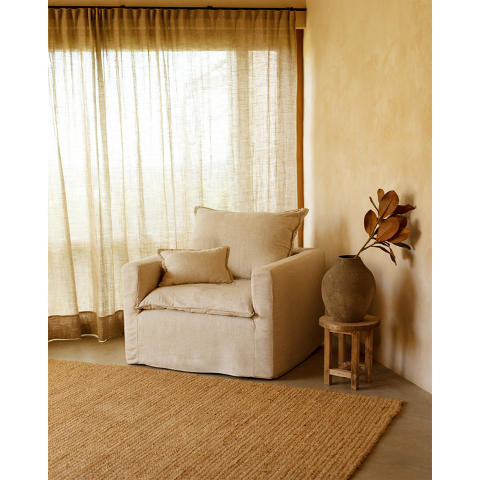 Sillón de algodón y lino desenfundable tono beige de 108x96cm Alto: 99 Largo: 108 Ancho: 96