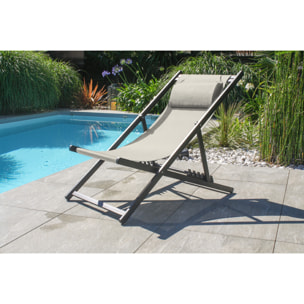 JULIA - Lot de 2 chiliennes de jardin en toile et aluminium gris anthracite