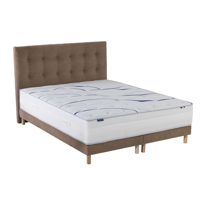 Ensemble matelas mémoire de forme ALTEA + sommier + tête de lit, chenille bouclettes Moka