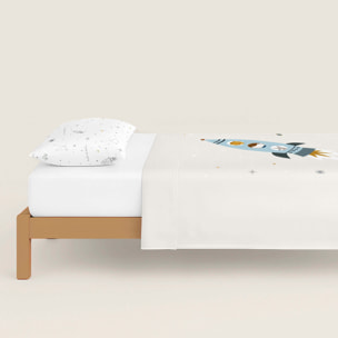 Juego de Sábanas Estampadas - Infantil - Incluye 1 Funda de Almohada - 100% Algodón - Viaje Espacial