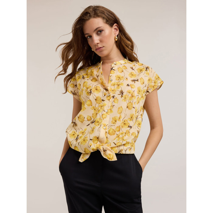 Motivi - Camicia alla coreana con stampa floreale - Giallo