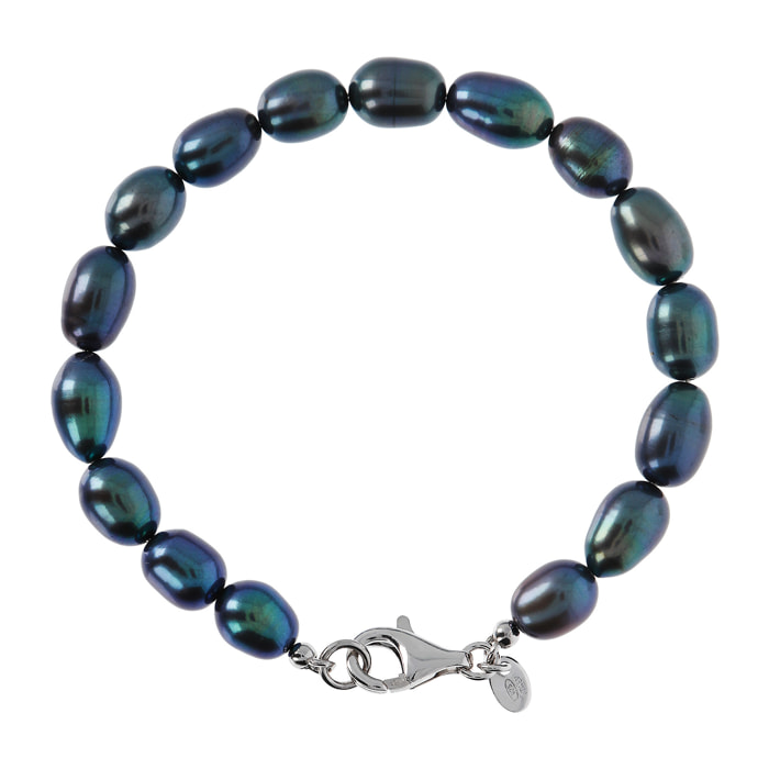 Bracciale in Argento 925 con Perle d'Acqua Dolce Blu Ø 7/7.5 mm