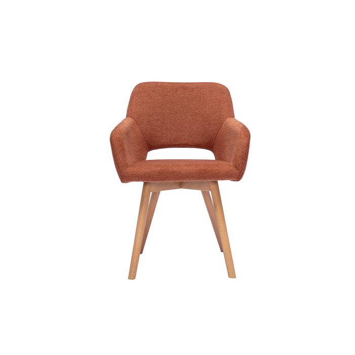Chaises en tissu effet velours texturé terre brûlée et bois clair (lot de 2) LAURETTE