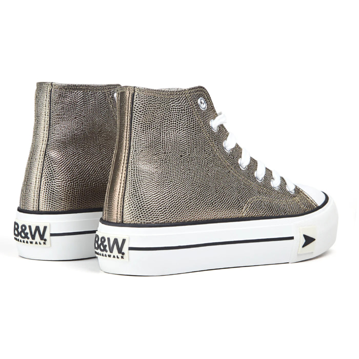 Sneakers alte con plateau metallizzato da donna