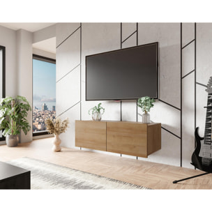 Alix - meuble tv modulable 100 cm - 2 portes - Effet chêne