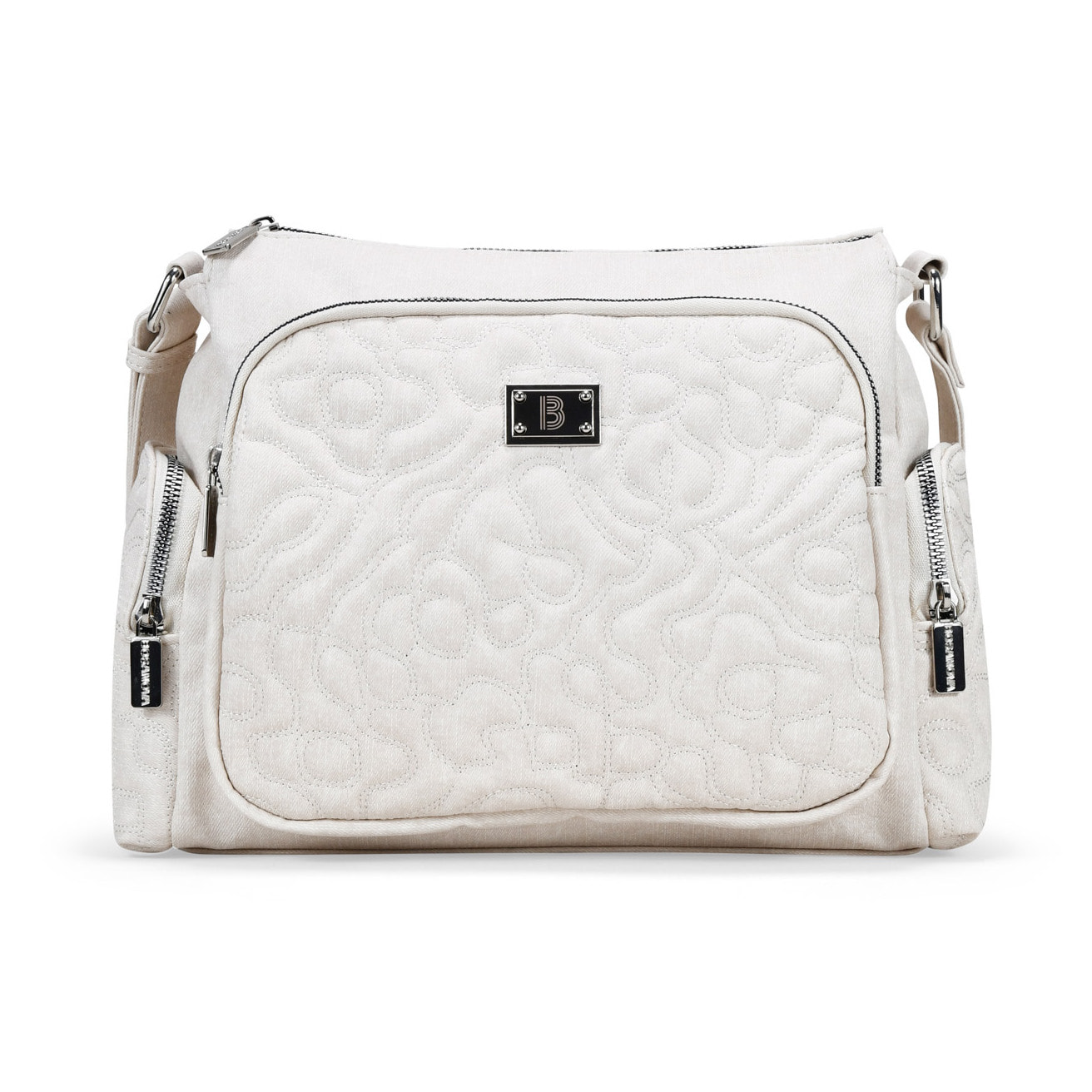 Bolso bandolera beige con bolsillos y cremallera