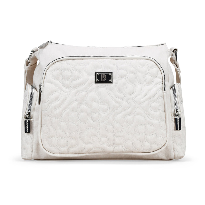 Bolso bandolera beige con bolsillos y cremallera