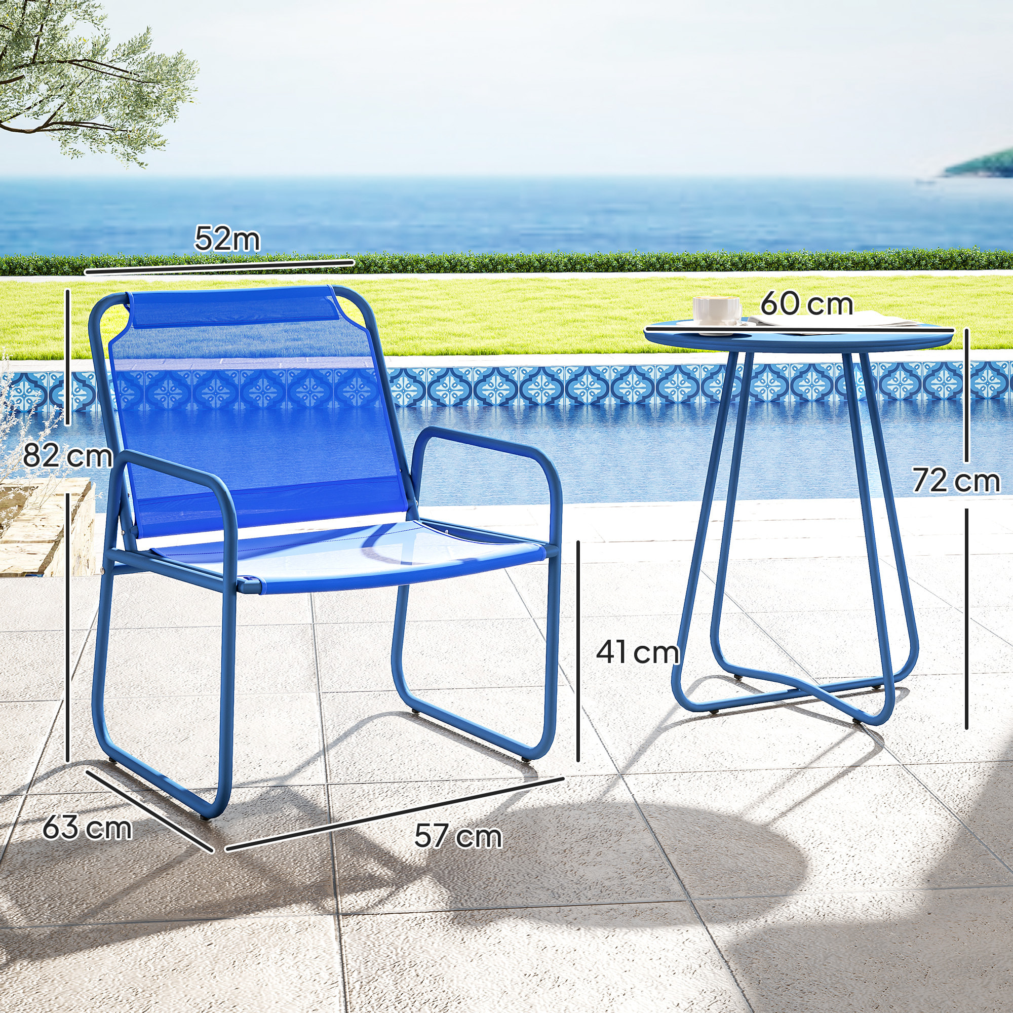Ensemble salon de jardin 3 pcs 2 fauteuils et table ronde bleu
