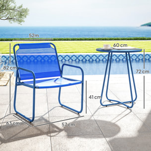 Ensemble salon de jardin 3 pcs 2 fauteuils et table ronde bleu