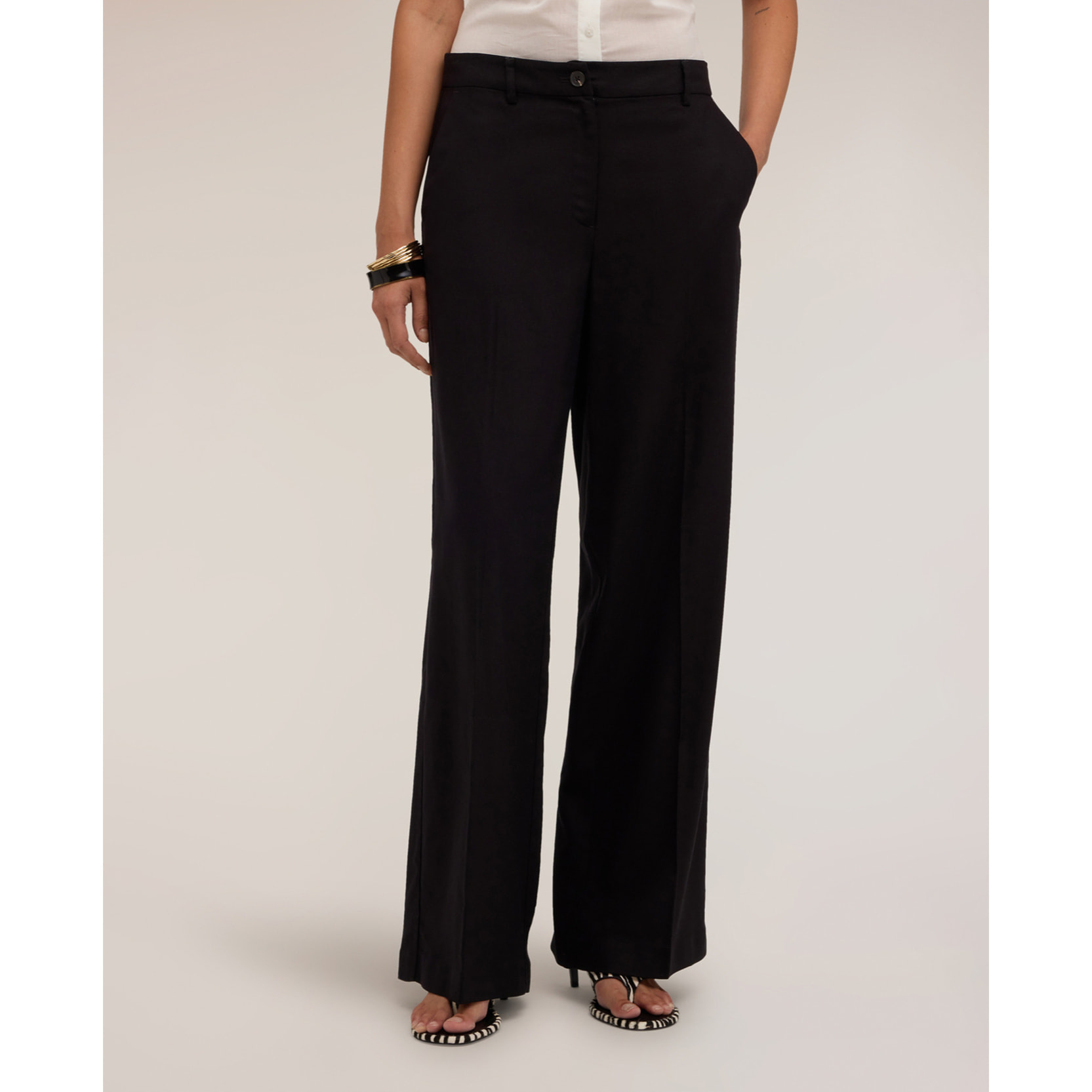 Motivi - Pantaloni palazzo con piega stirata in misto lino - Nero