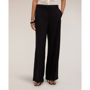 Motivi - Pantaloni palazzo con piega stirata in misto lino - Nero