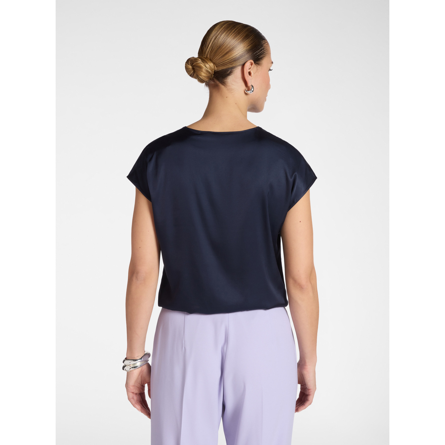 Elena Mirò - Blusa in raso con scollo a V - Blu