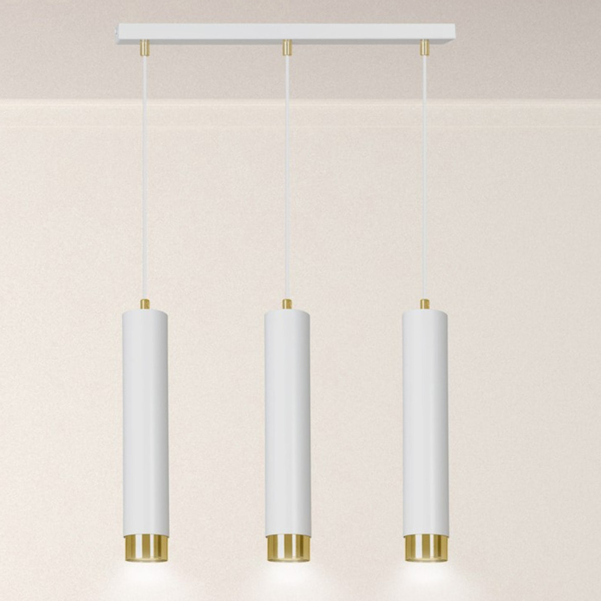 Lampada a sospensione KIBO in acciaio bianco e oro