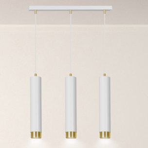 Lampada a sospensione KIBO in acciaio bianco e oro