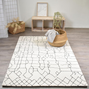 Tapis salon et chambre fait main en laine motif faux uni FEVI