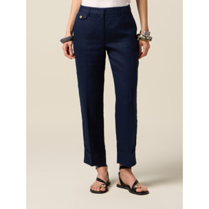 Oltre - Chinos in lino con risvolto - Blu