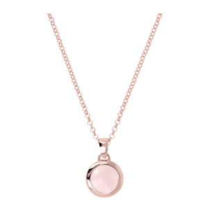 Collana Catena Rolo con Pendente Tondo in Pietra Naturale Sfaccettata Quarzo Rosa