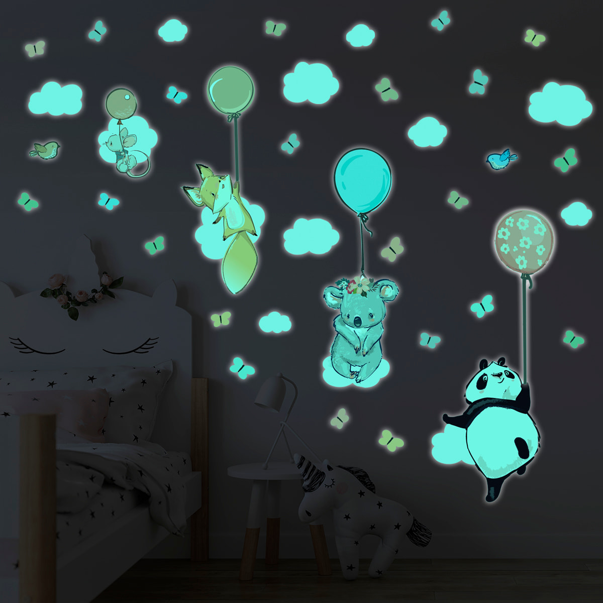 Sticker phosphorescent lumineux - ANIMAUX HEUREUX VOLANTS