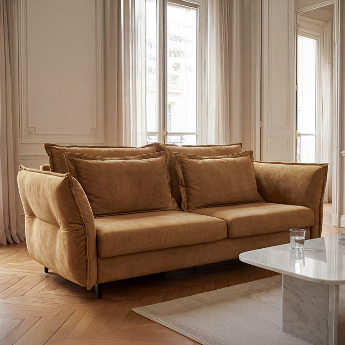 Canapé Velours Droit Convertible Verduro - 3 Places