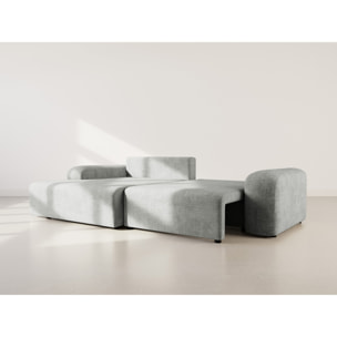 Rebecca - canapé d'angle gauche 4 places convertible avec coffre en velours texturé - Gris