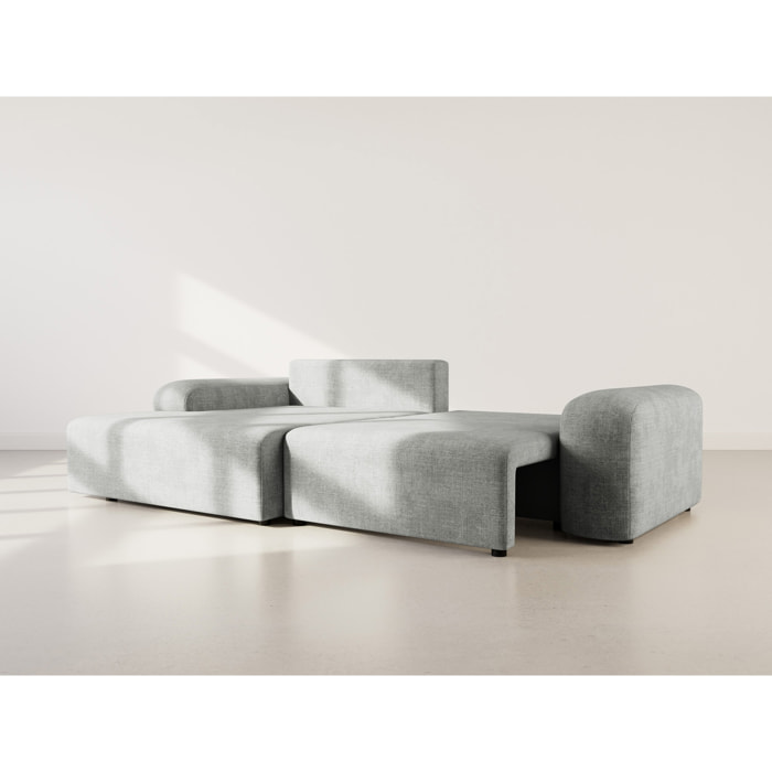 Rebecca - canapé d'angle gauche 4 places convertible avec coffre en velours texturé - Gris