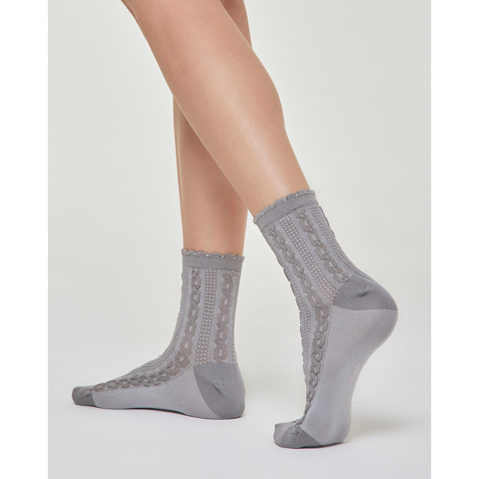 CALZINO COTONE ADELE CON DECORAZIONE TRECCE