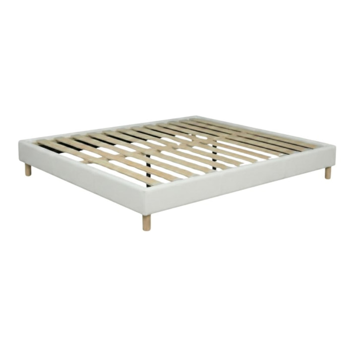 Lit Cancun | Cadre à lattes | Robustesse et confort | Montage simple rapide | Simili cuir | Blanc