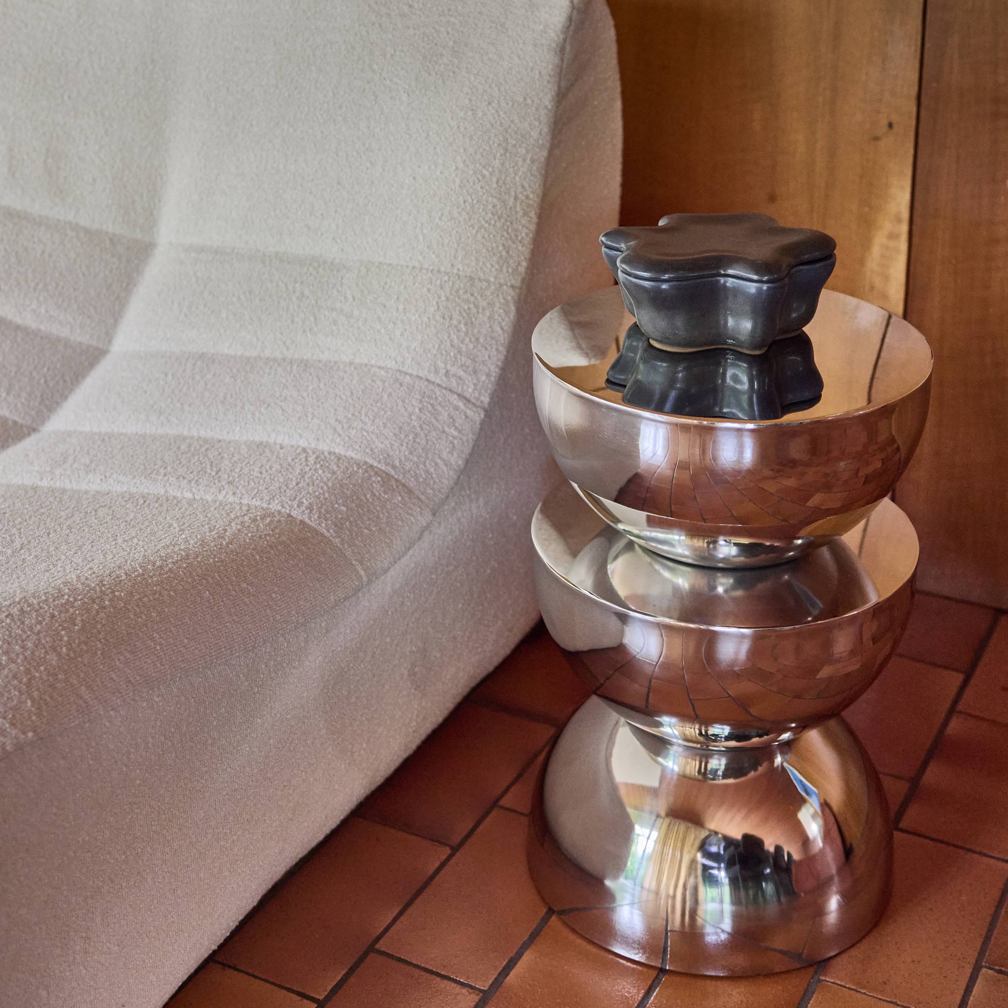Table d'appoint, bout de canapé, table de chevet acier inoxydable chromé Ø32 x H46,5cm COUMBA