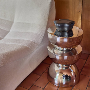 Table d'appoint, bout de canapé, table de chevet acier inoxydable chromé Ø32 x H46,5cm COUMBA