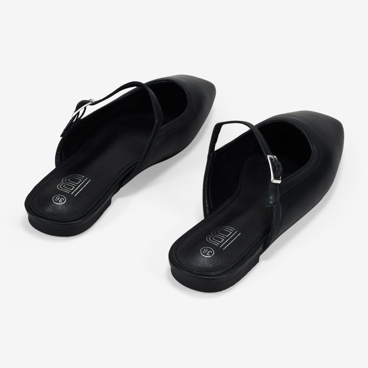 Bailarinas destalonadas negras con tira y hebilla