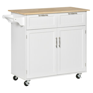 Carro de Cocina con Ruedas Mueble Auxiliar de Cocina con 2 Cajones 2 Puertas Estante Ajustable y Toallero para Comedor Salón 104x46x91 cm Blanco
