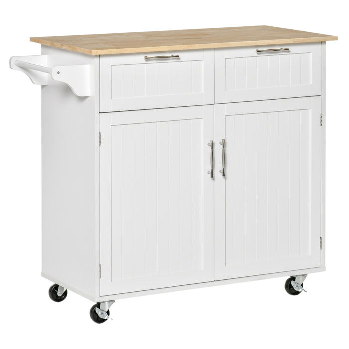 Carro de Cocina con Ruedas Mueble Auxiliar de Cocina con 2 Cajones 2 Puertas Estante Ajustable y Toallero para Comedor Salón 104x46x91 cm Blanco