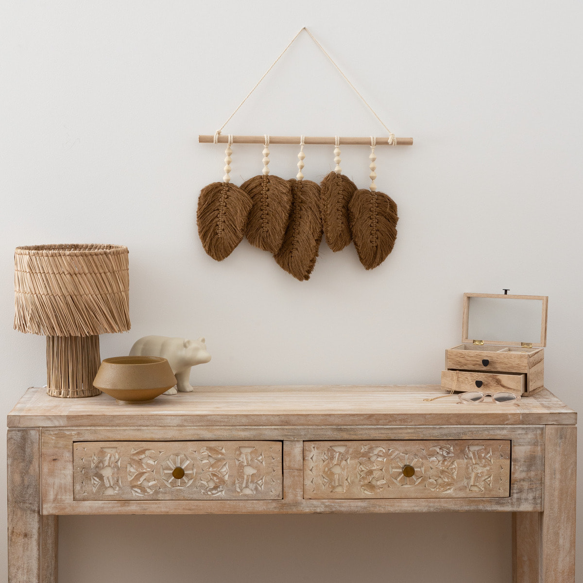 Déco mural feuilles Odina bois tissu L58cm