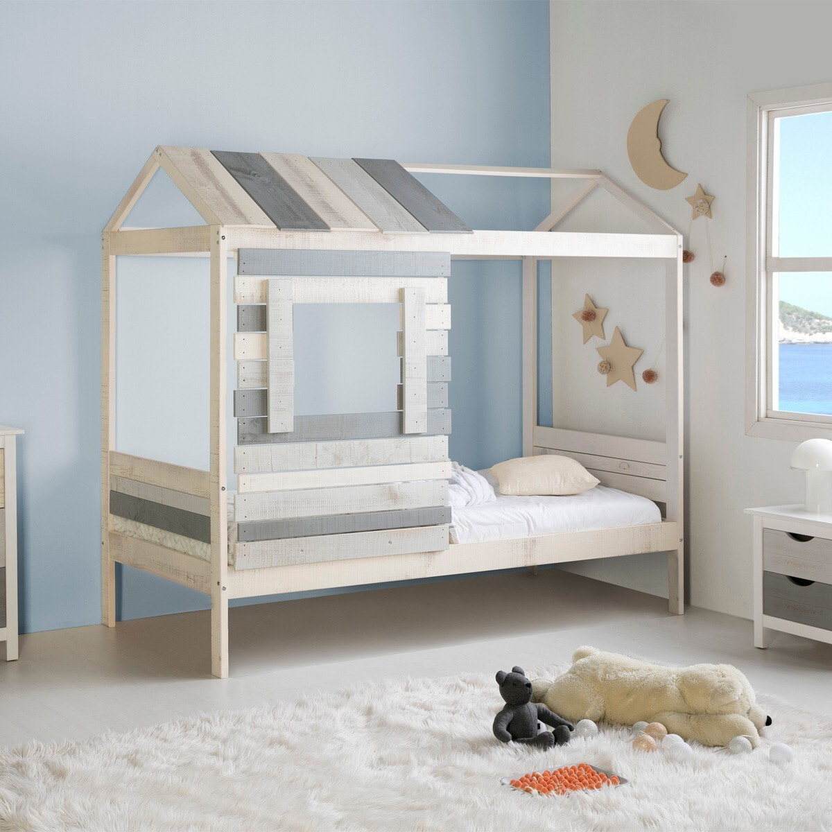 Lit cabane enfant rustique en bois - SUE