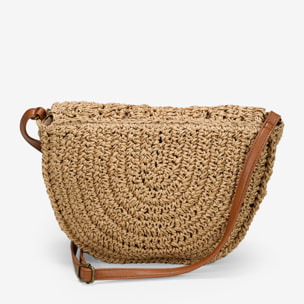 Bolso bandolera de rafia marón con solapa