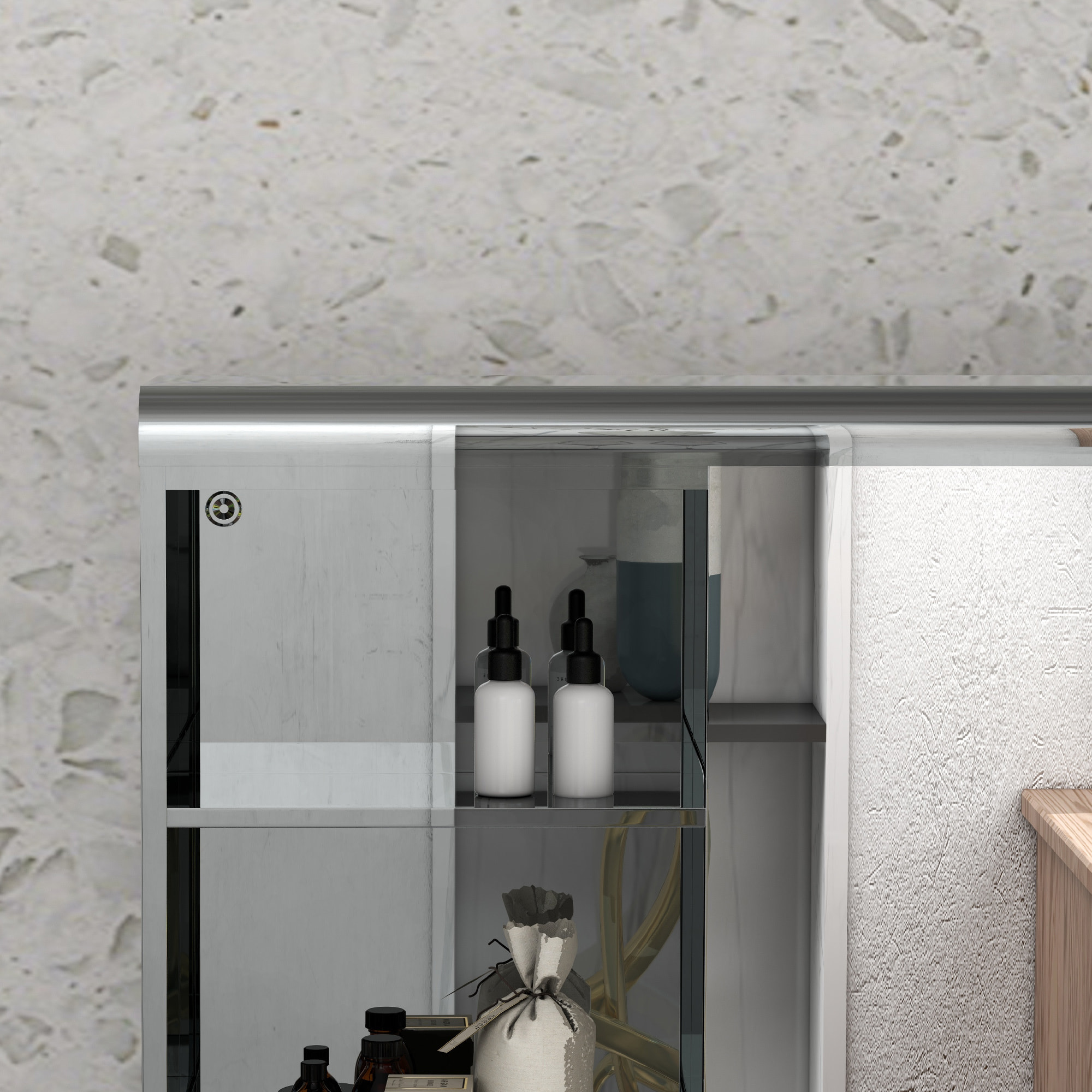 Armoire miroir salle de bain - meuble mural 2 étagères - dim. 70L x 13l x 60H cm - acier inox. verre