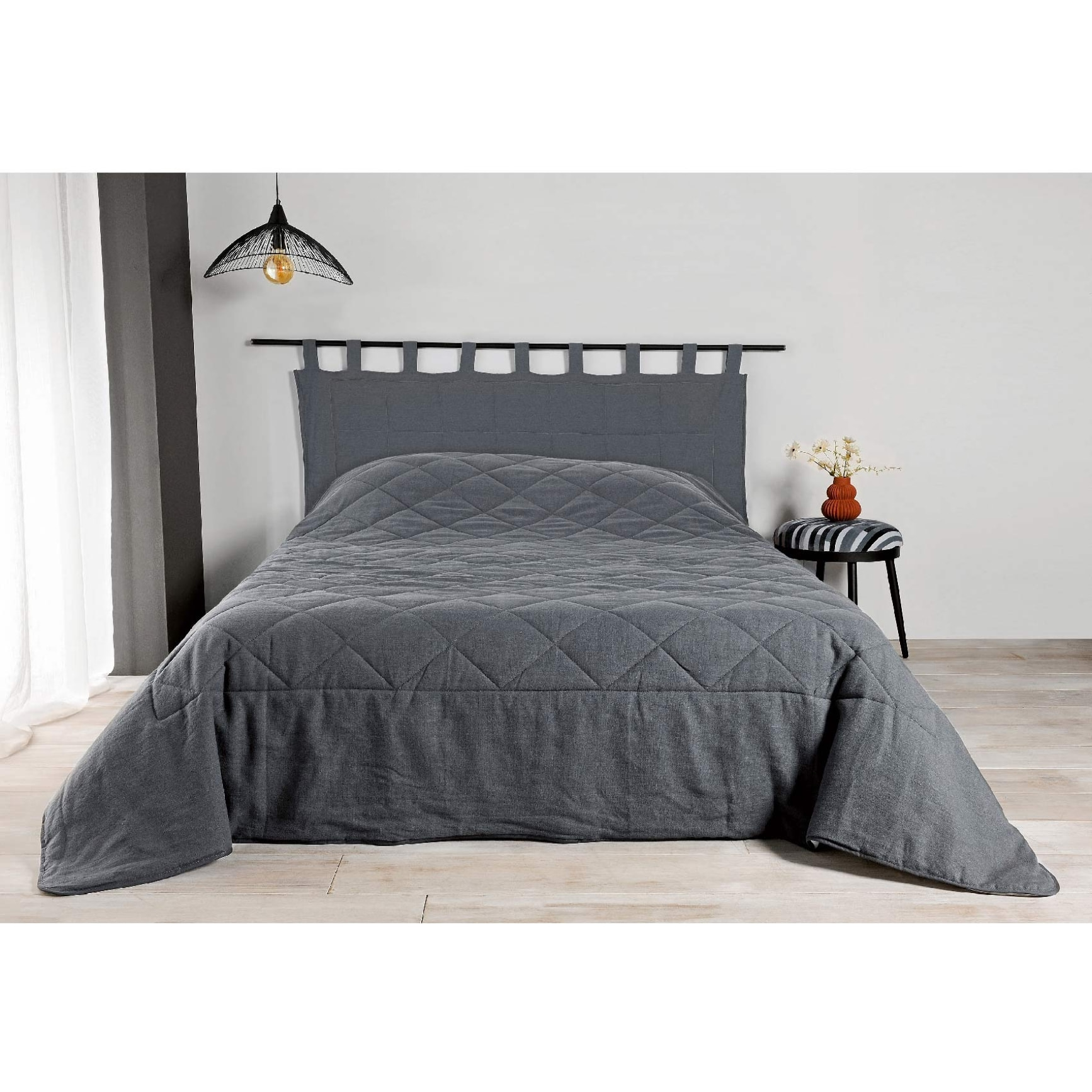 Jeté de lit en 100% lin - Gris clair