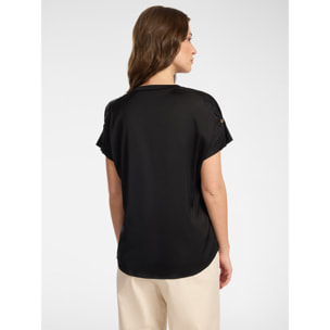 Elena Mirò - Camiseta de algodón con aplicaciones metálicas - Negro