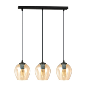 Lampada a sospensione Istar in acciaio nero e vetro ambra