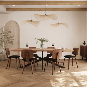 Lot de 2 chaises en bois plaqué noyer et PU noir - Flow