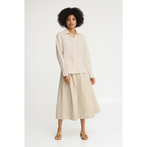 Camicia a righe beige effetto stropicciato, fit ampio e ricamo Rigby Go