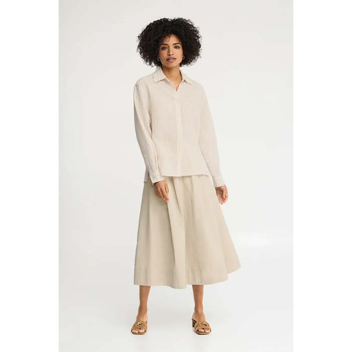 Camicia a righe beige effetto stropicciato, fit ampio e ricamo Rigby Go